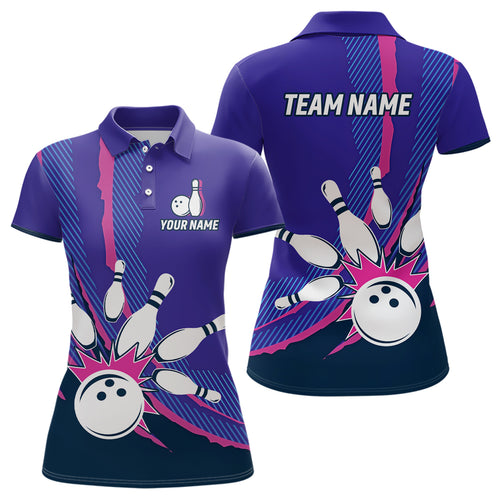 Custom Camo Pink & Purple Bowling Shirt Unisex Women Bowling Team Jersey Polo QZT508