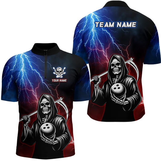 Thunder Bowling Shirt| Grim Reaper Bowling Jersey, Custom Bowling for Men Quarter-Zip Bowling Shirt QZT405