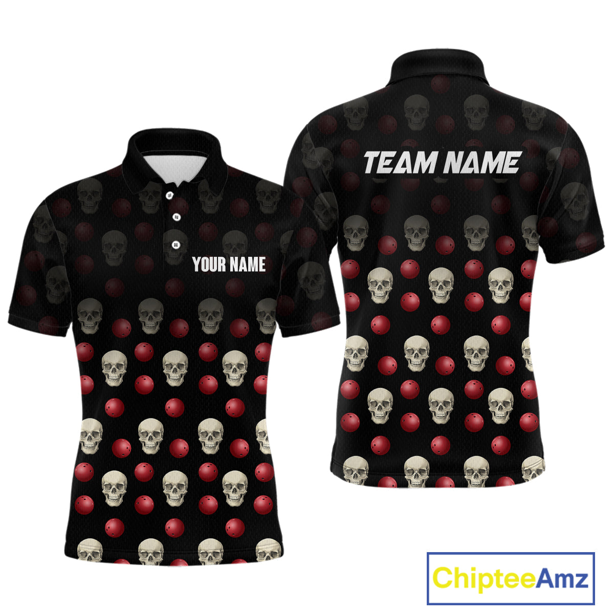 Skull Bowling Shirt Personalized Polo Bowling Team jersey Pattern Bowling League QZT690