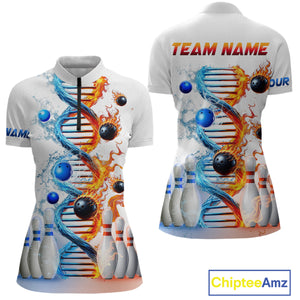 Custom Flame & Water DNA Bowling Shirt White Quarter-Zip Bowling Jersey for Men And Women QZT685