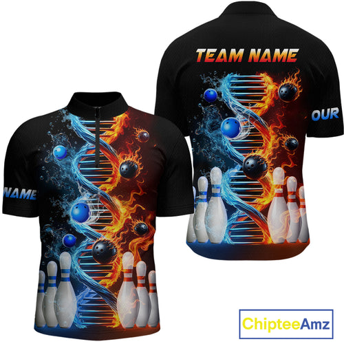 Custom Flame & Water DNA Bowling Shirt My DNA Quarter-Zip Bowling Jersey for Men And Women QZT685