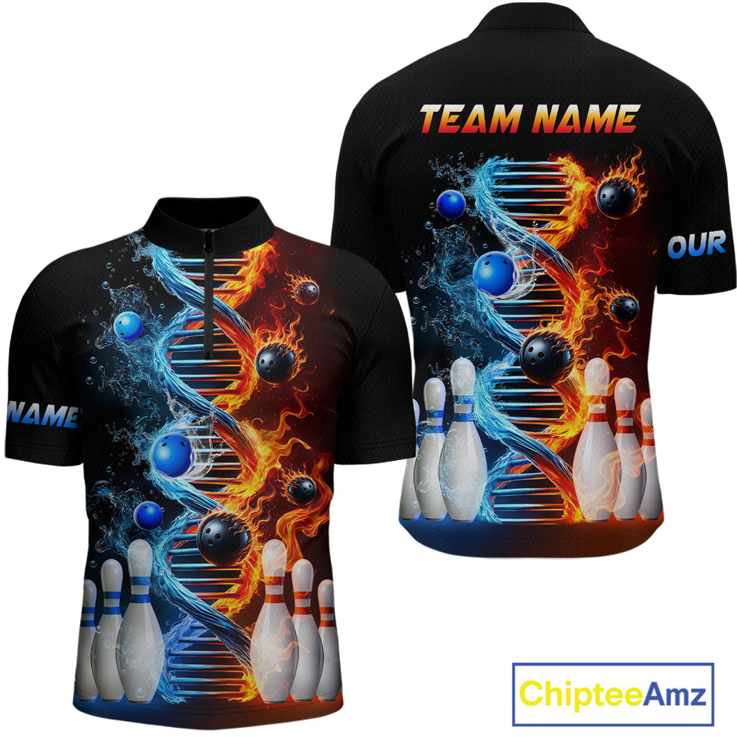 Custom Flame & Water DNA Bowling Shirt My DNA Quarter-Zip Bowling Jersey for Men And Women QZT685