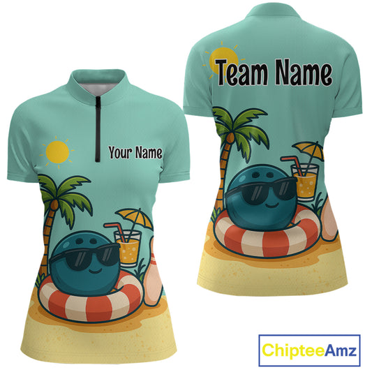 Summer Funny Bowling Jersey for Men Women Custom 1/4-Zip Bowling Shirt Bowling League Outfit QZT696