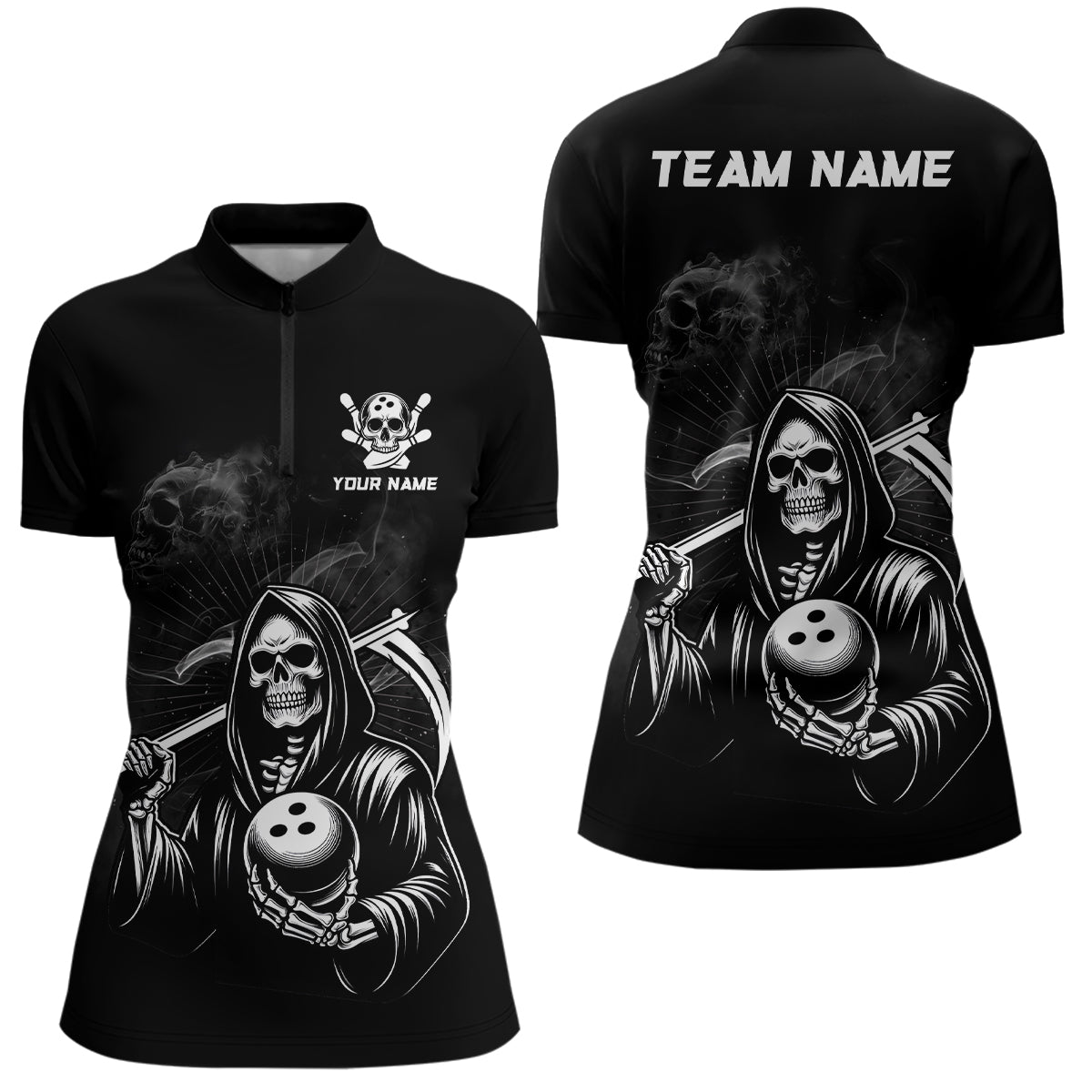 Bowling Shirt Custom Skull Bowling 1/4 Zip Shirt for Women Bowling Team League QZT299