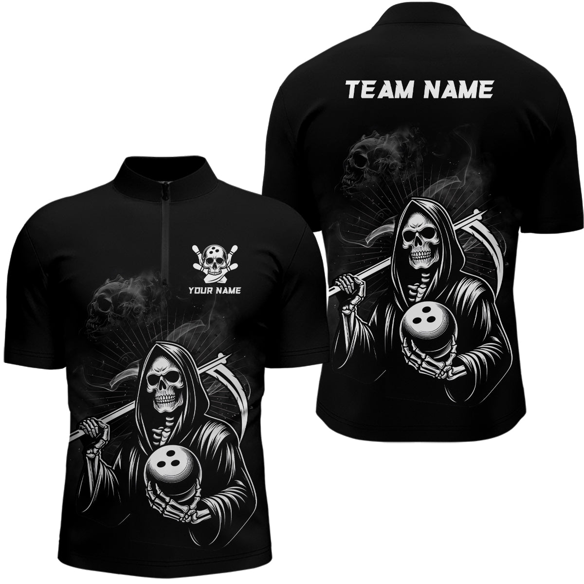 Custom Bowling Shirt Skull Bowling 1/4 Zip Shirt for Men Bowling Team League QZT299