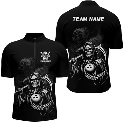 Custom Bowling Shirt Skull Bowling 1/4 Zip Shirt for Men Bowling Team League QZT299