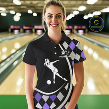 Load image into Gallery viewer, Purple Argyle Pattern Bowling Jersey for Women Custom Polo &amp; 1/4-Zip Bowling Team Shirt Bowling Gift QZT725