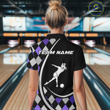 Load image into Gallery viewer, Purple Argyle Pattern Bowling Jersey for Women Custom Polo &amp; 1/4-Zip Bowling Team Shirt Bowling Gift QZT725