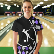 Load image into Gallery viewer, Purple Argyle Pattern Bowling Jersey for Women Custom Polo &amp; 1/4-Zip Bowling Team Shirt Bowling Gift QZT725