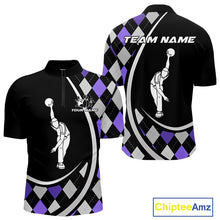 Load image into Gallery viewer, Purple Argyle Pattern Bowling Jersey for Men Custom Polo &amp; 1/4-Zip Bowling Team Shirt Bowling Gift QZT725