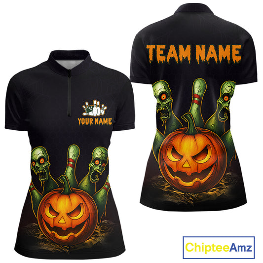 Custom Zombie Pumpkin Bowling Jersey for Women Halloween Bowling Team Shirt Bowling Gifts QZT730