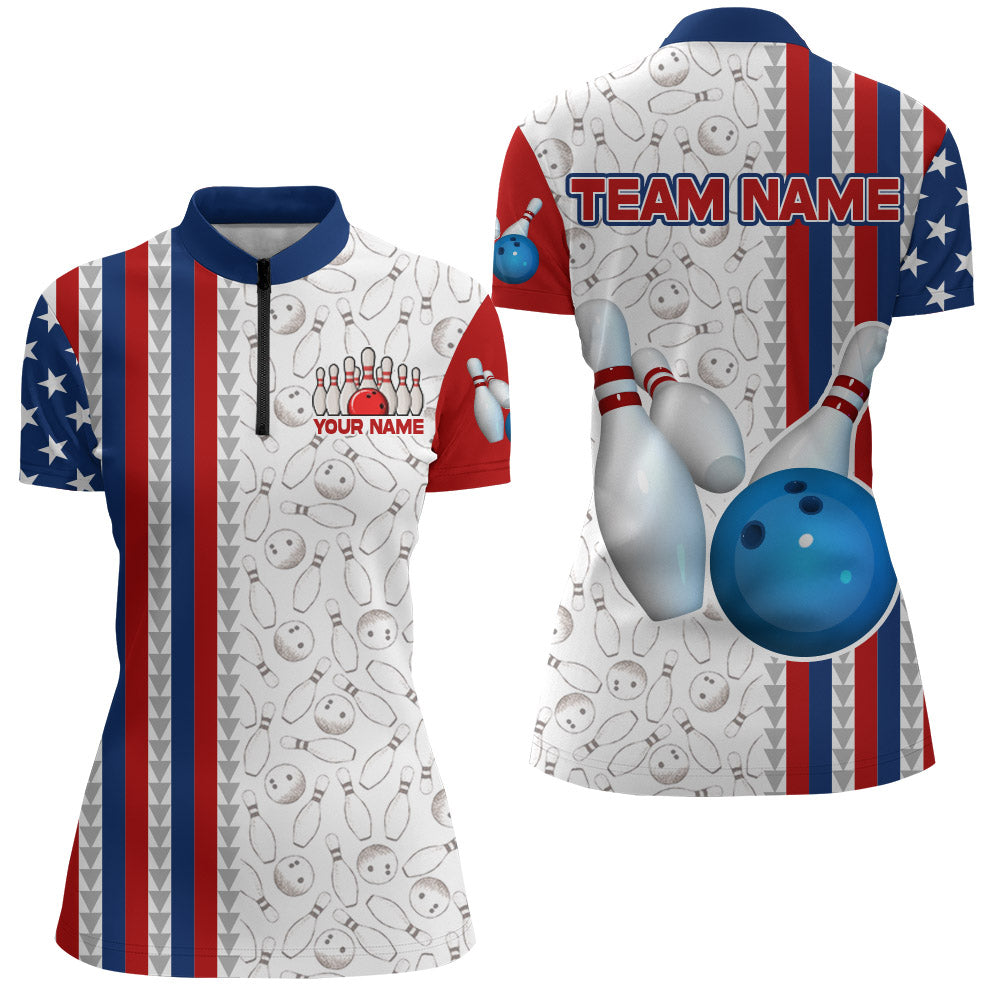 Custom Bowling Shirt for Women Bowling Jersey Bowling Team League Quarter-Zip Shirt QZT73-4