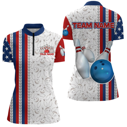Custom Bowling Shirt for Women Bowling Jersey Bowling Team League Quarter-Zip Shirt QZT73-4