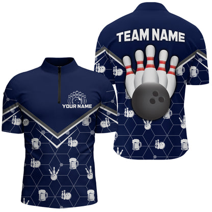 Personalized Camo 1/4 Zip Shirt Bowling Shirt for Men Custom Bowling Jersey Bowling Team League QZT253