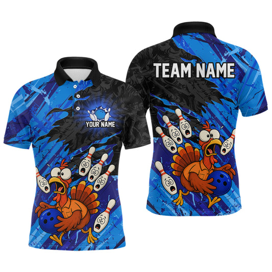 Custom Blue Turkey Bowling Shirt Funny Ball Pin League Jersey for Men Polo Outfit QZT765