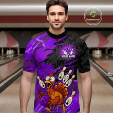 Load image into Gallery viewer, Custom Purple Turkey Bowling Shirt Funny Ball Pin League Jersey for Men Polo Outfit QZT765