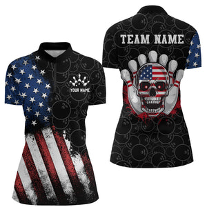 Skull Bowling Shirt for Women Custom Bowling Jersey Bowling 1/4 Zip Shirt Bowling Team League QZT293