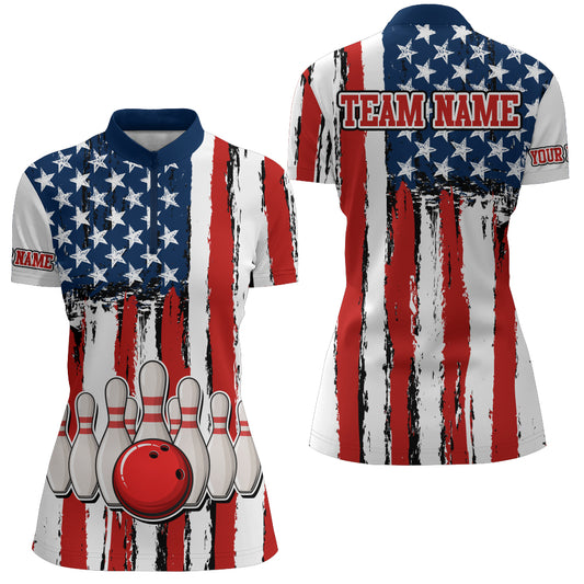 American Bowling Quarter-Zip Shirt for Women Custom Bowling Team Jersey Bowling Shirt QZT7