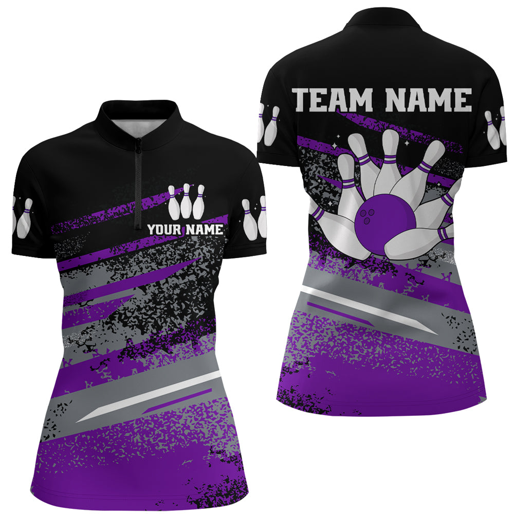 Personalized Women's Bowling Jersey Quarter Zip Bowling Team Shirts Bowling Gifts QZT501