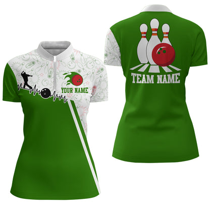 Women's Bowling Shirt Personalized Camo Bowling Jersey 1/4 Zip Bowling Shirt QZT419