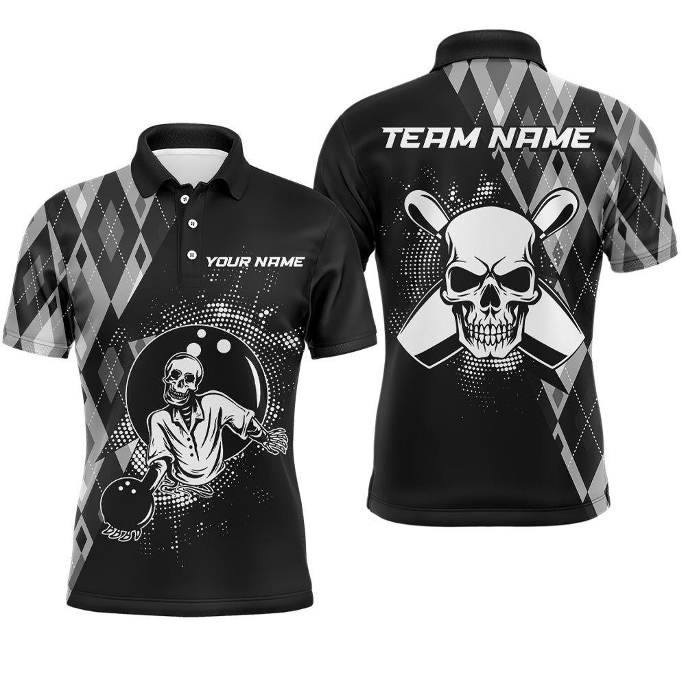 Personalized Bowling Shirts Black Men Skull Bowling Team League Polo Shirt Uniform QZT422