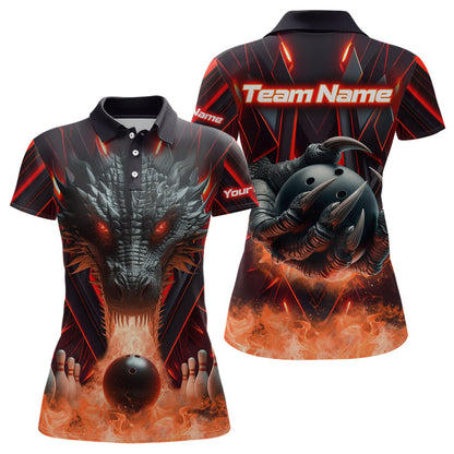 Red & Black Flame Dragon Bowling Shirt Polo Bowling Team League for Men Women Bowling Gifts QZT668
