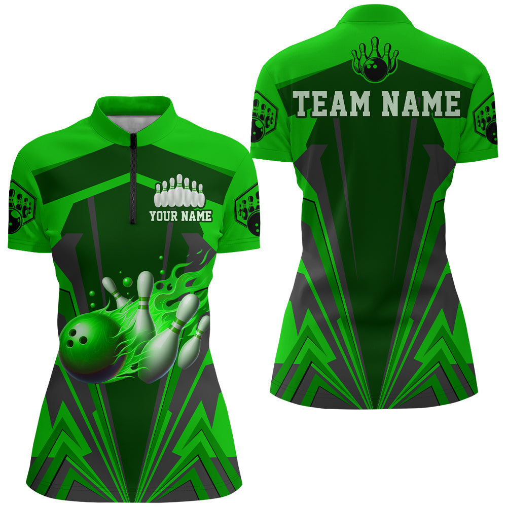 Personalized Bowling Shirts for Women 1/4 Zip Bowling Jersey Camo Bowling Uniform QZT428