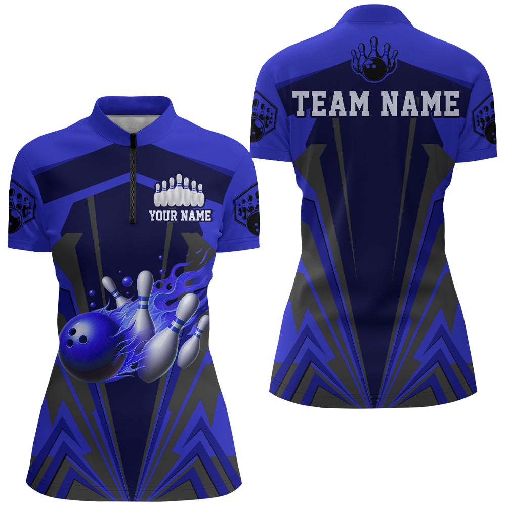 Personalized Bowling Shirts for Women 1/4 Zip Bowling Jersey Camo Bowling Uniform QZT428