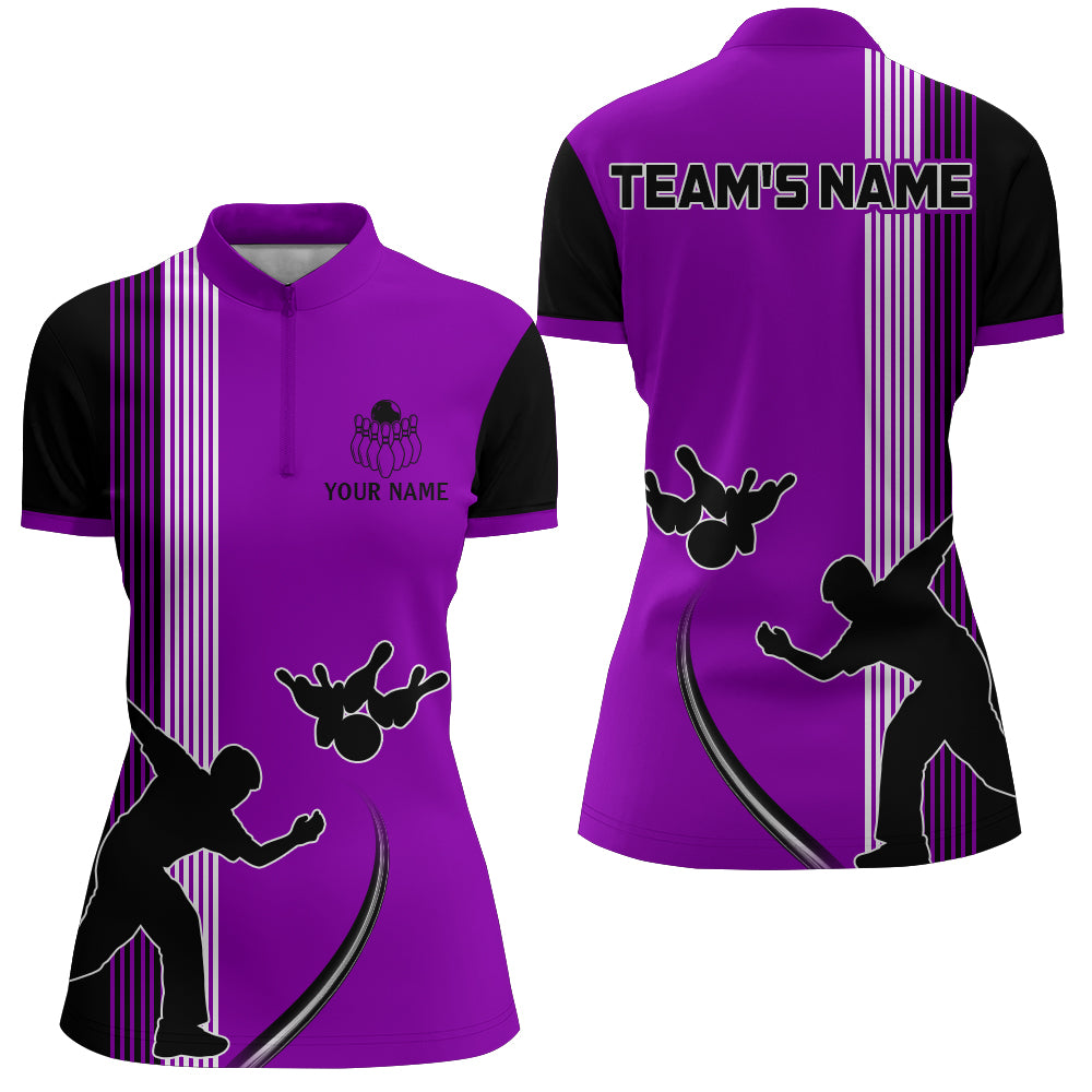 Personalized Women 1/4 Zip Shirt Camo Bowling Silhoutte Shirts Bowling Team League QZT427