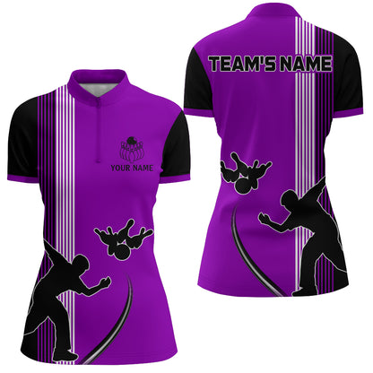 Personalized Women 1/4 Zip Shirt Camo Bowling Silhoutte Shirts Bowling Team League QZT427