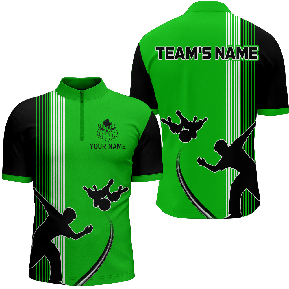Personalized Men 1/4 Zip Shirt Bowling Silhoutte Shirts Bowling Team League QZT427