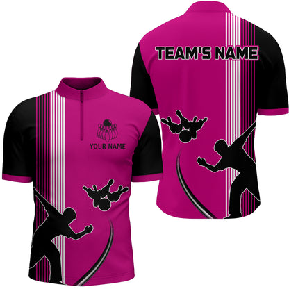 Personalized Men 1/4 Zip Shirt Bowling Silhoutte Shirts Bowling Team League QZT427