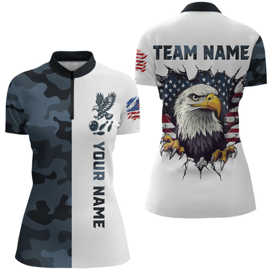 Camouflage Bowling Shirt Custom Eagle Bowling Team Jersey Patriotic Quarter-Zip Shirt QZT676