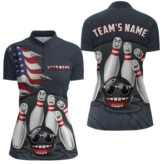 American Bowling Quarter-Zip Shirt for Women Custom Bowling Team Jersey  Bowling Shirt QZT29
