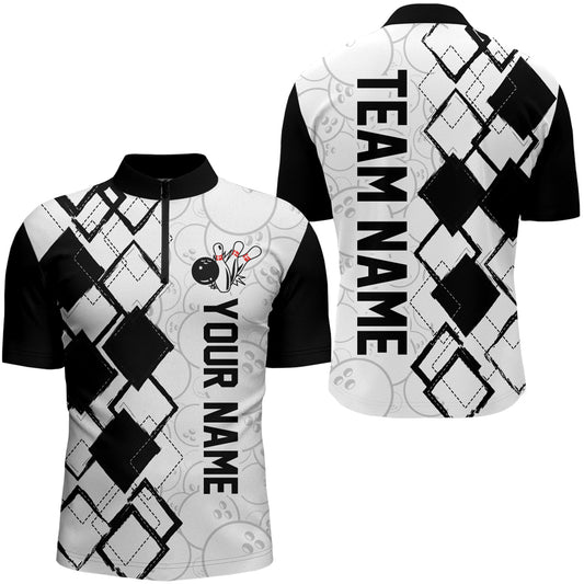Black & White Bowling Shirts for Men 1/4 Zip Personalized Camo Bowling Jersey QZT436