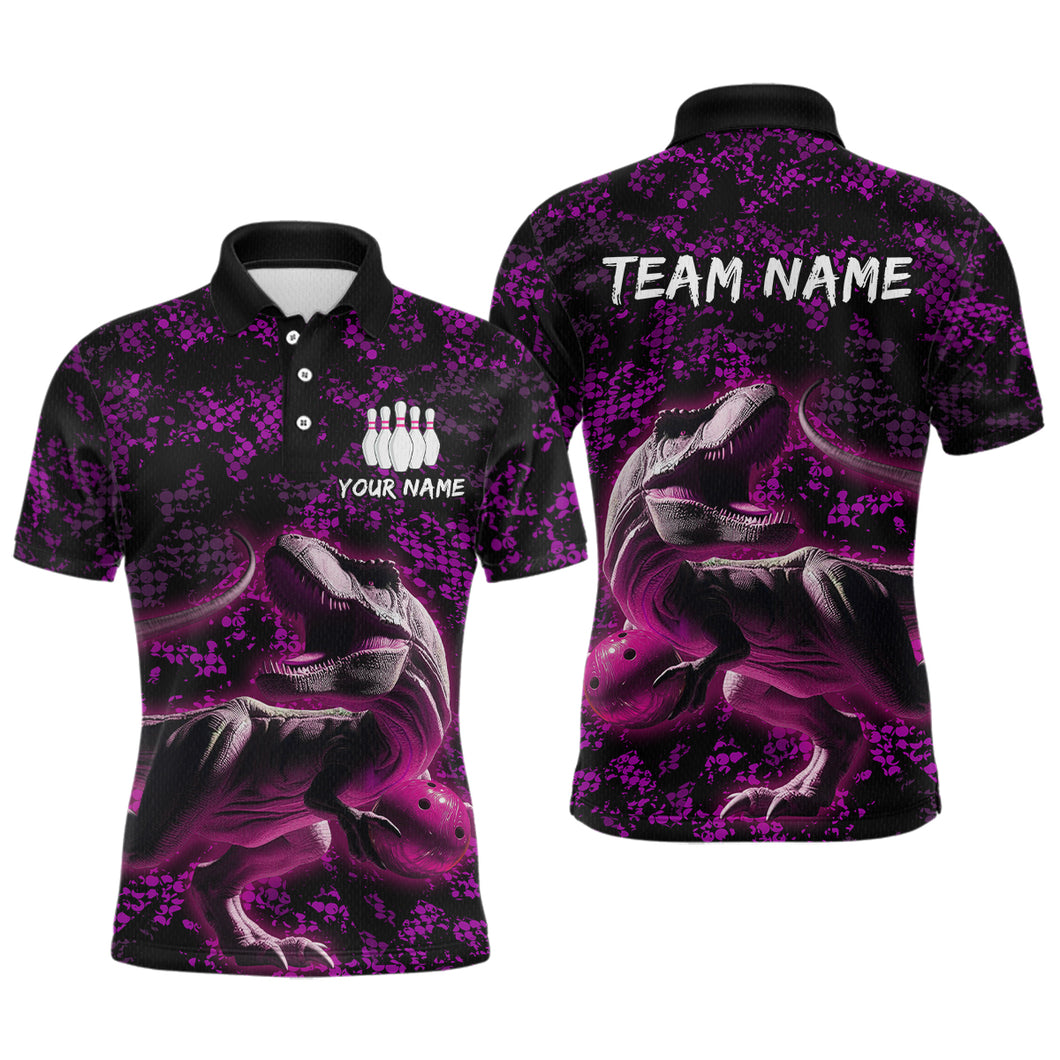 Custom Purple Bowling Shirt Dinosaur Bowling Jersey Quarter Zip Bowling League QZT632