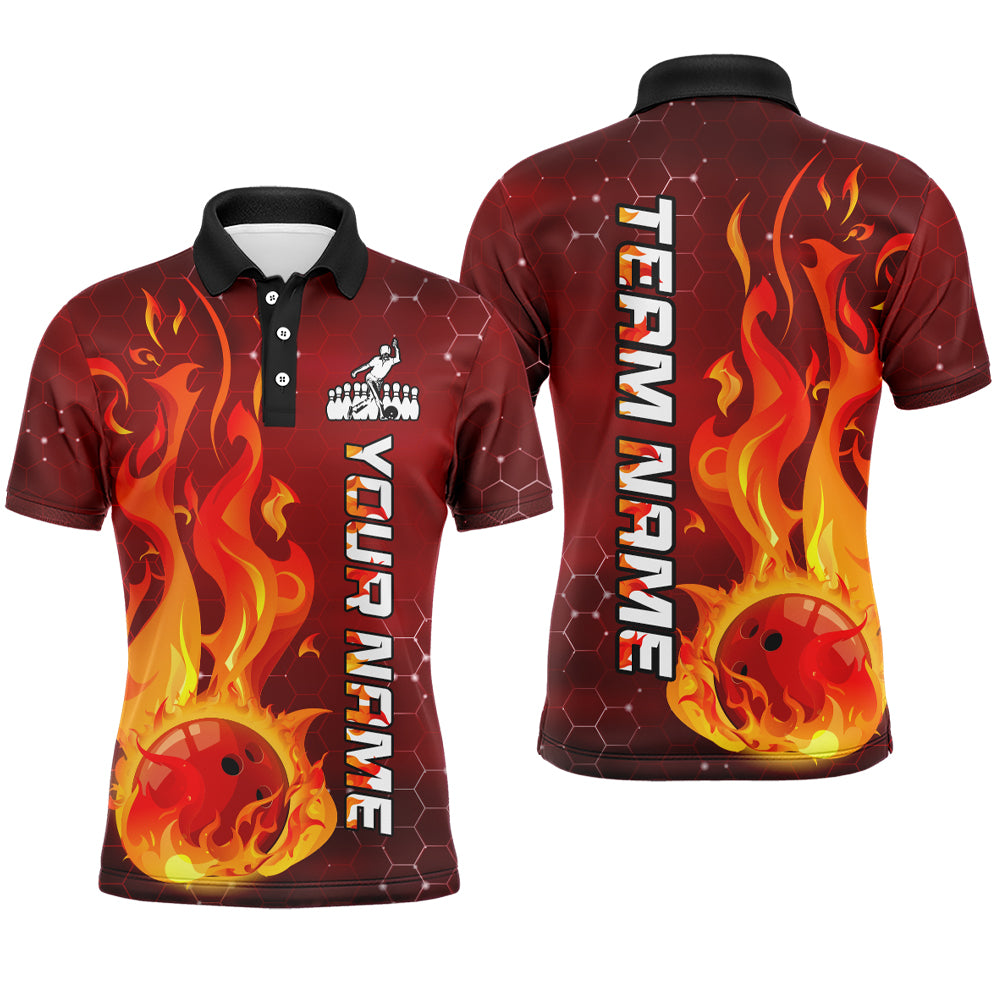 Custom Flame Bowling Shirts Bowling Jersey for Men Polo Bowling Uniform QZT447