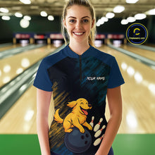 Load image into Gallery viewer, Funny Golden Retriever Dog Bowling Shirt for Women Custom Polo &amp; Quarter-Zip Bowling Team Jersey QZT760