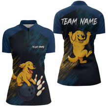 Load image into Gallery viewer, Funny Golden Retriever Dog Bowling Shirt for Women Custom Polo &amp; Quarter-Zip Bowling Team Jersey QZT760