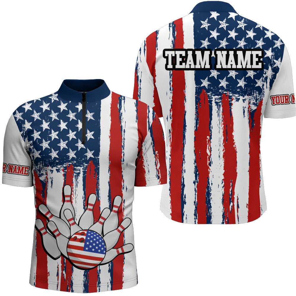 American Bowling Quarter-Zip Shirt for Men Custom Bowling Team Shirt Bowlers Jersey QZT227