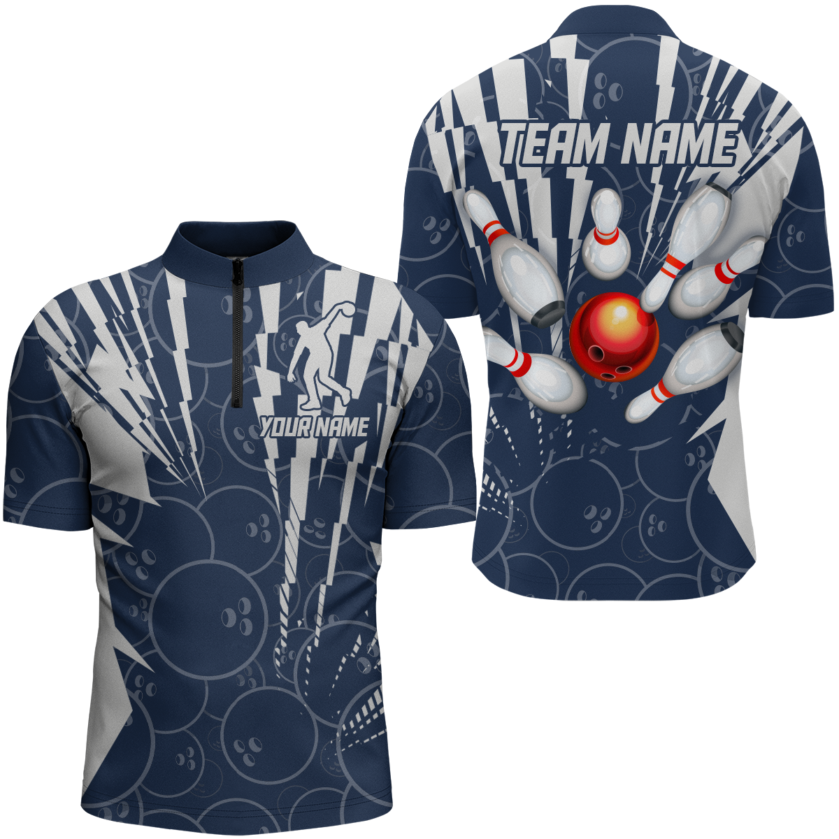 Custom Bowling Shirts Camo Bowling Jersey 1/4 Zip Shirt for Men Bowling QZT415