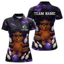 Load image into Gallery viewer, Custom Purple Funny Beaver Bowling Team Shirt Women Bowling League Jersey Polo Bowling Outfit QZT764