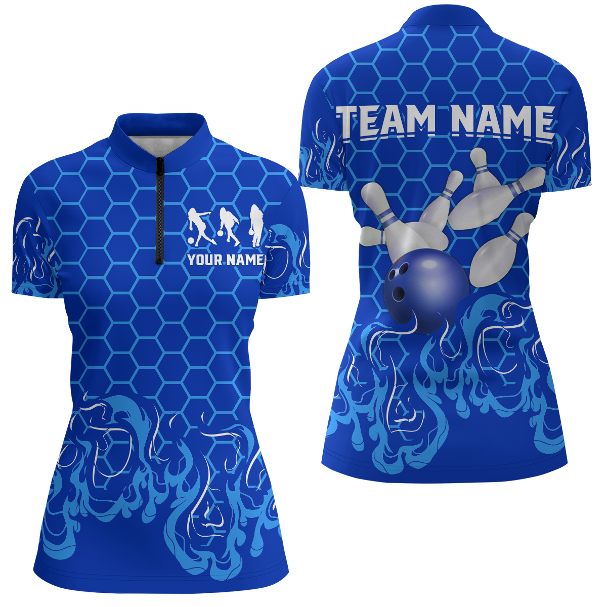 Personalized 1/4 Zip Bowling Shirt for Women Multicolor Bowling Team League QZT406
