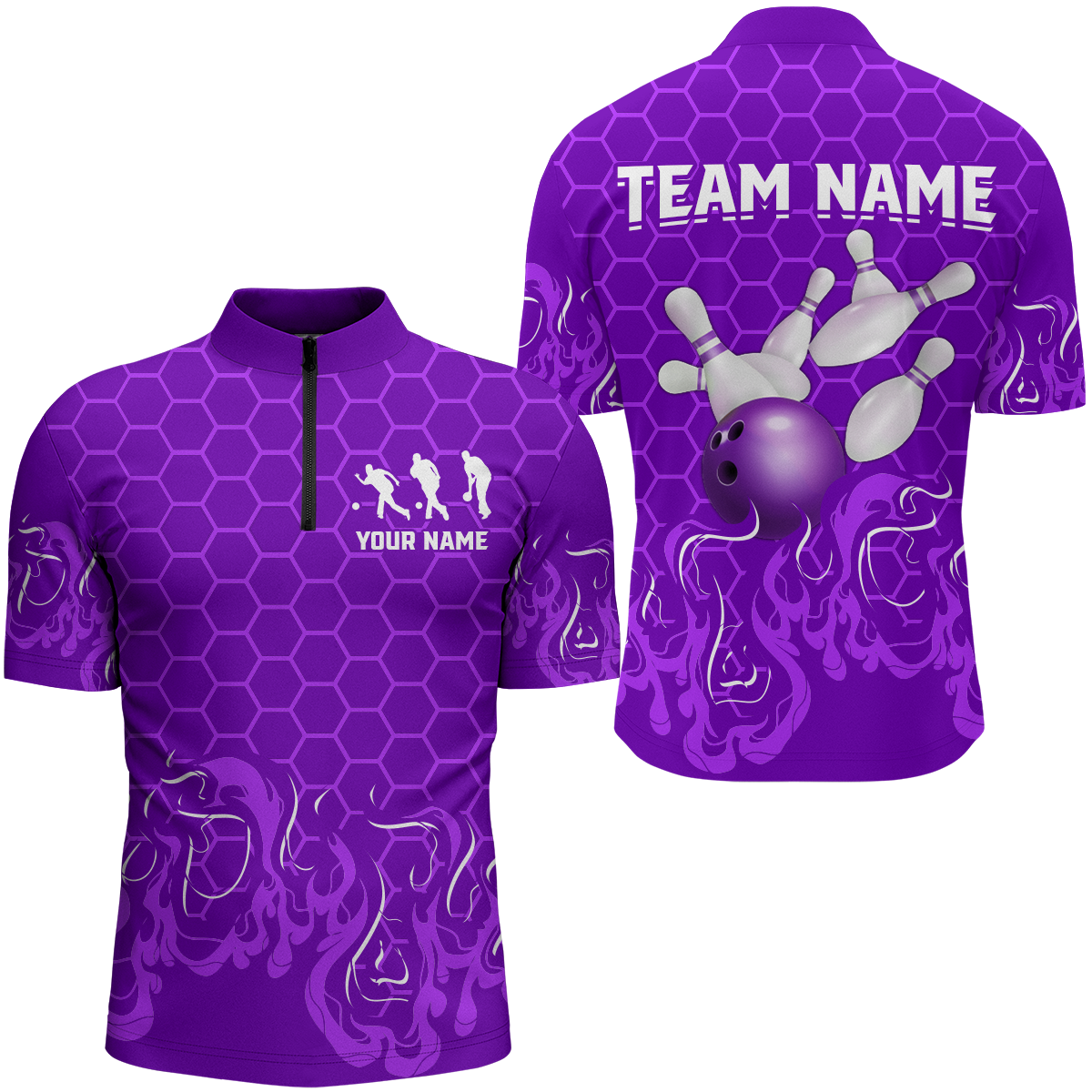 Personalized 1/4 Zip Bowling Shirt for Men Multicolor Bowling Team League QZT406