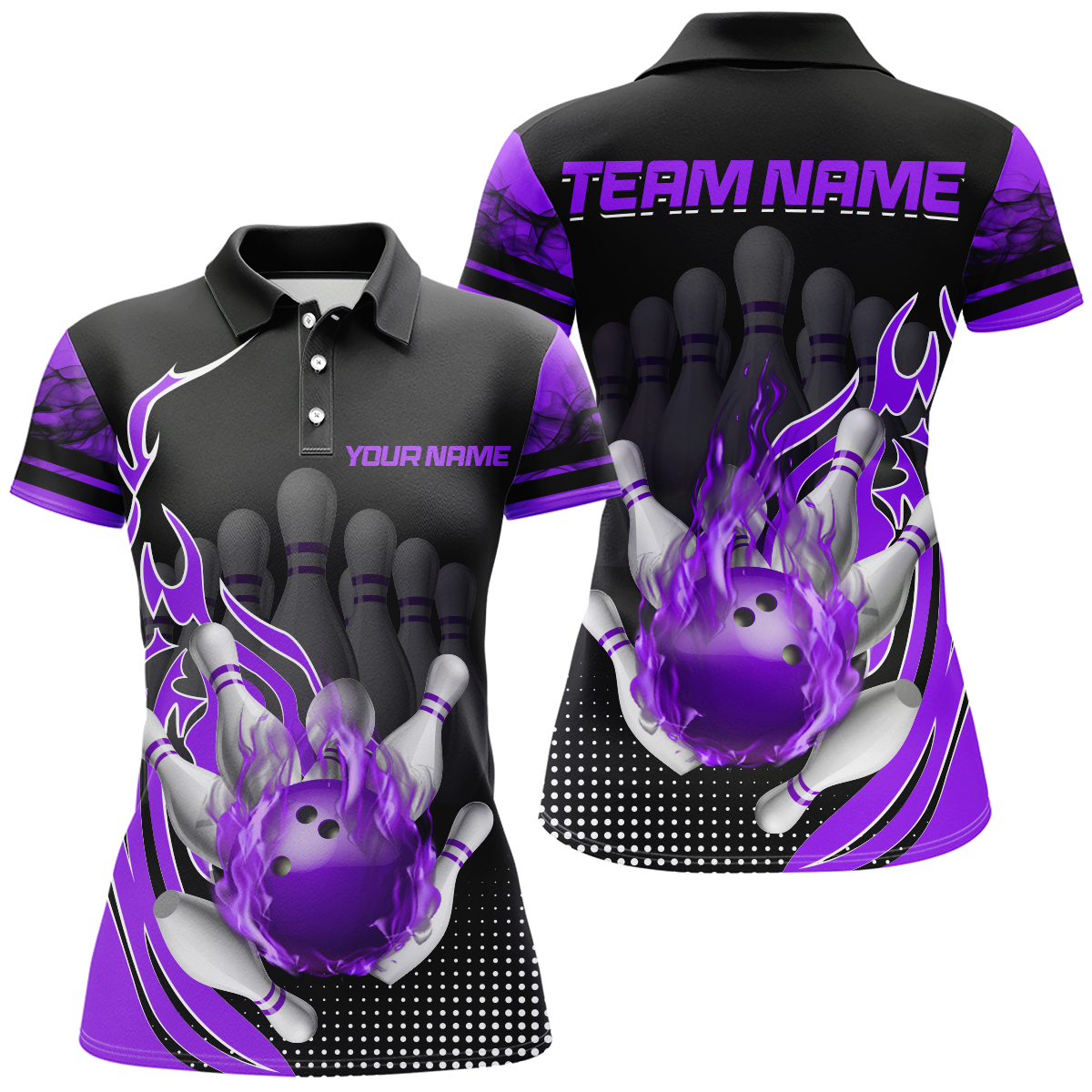 Personalized Flame Bowling Shirts Women Bowling Team League Polo Bowling QZT410
