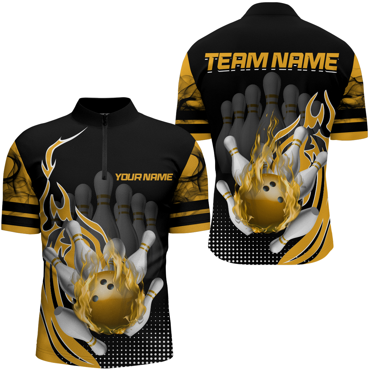 Personalized Flame Bowling Shirts Men Bowling Team League 1/4 Zip Bowling QZT410