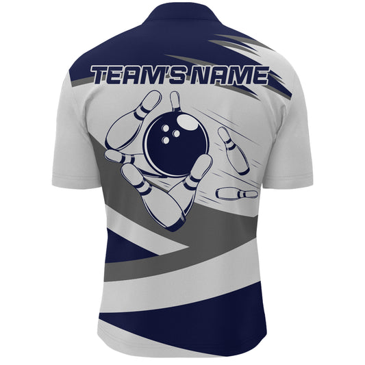 Custom Bowling Shirt for Men Navy & Grey Bowling Jersey Bowling Team League Quarter-Zip Shirt QZT1