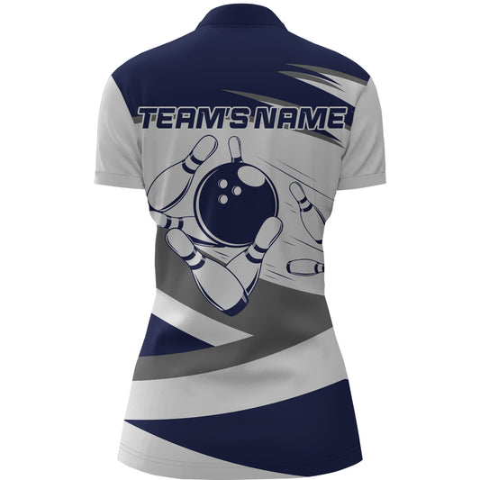 Custom Bowling Shirt for Women Navy & Grey Bowling Jersey Bowling Team League Quarter-Zip Shirt QZT1