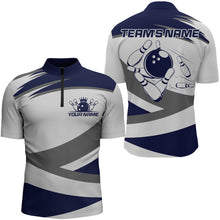 Load image into Gallery viewer, Custom Bowling Shirt for Men Navy &amp; Grey Bowling Jersey Bowling Team League Quarter-Zip Shirt QZT1