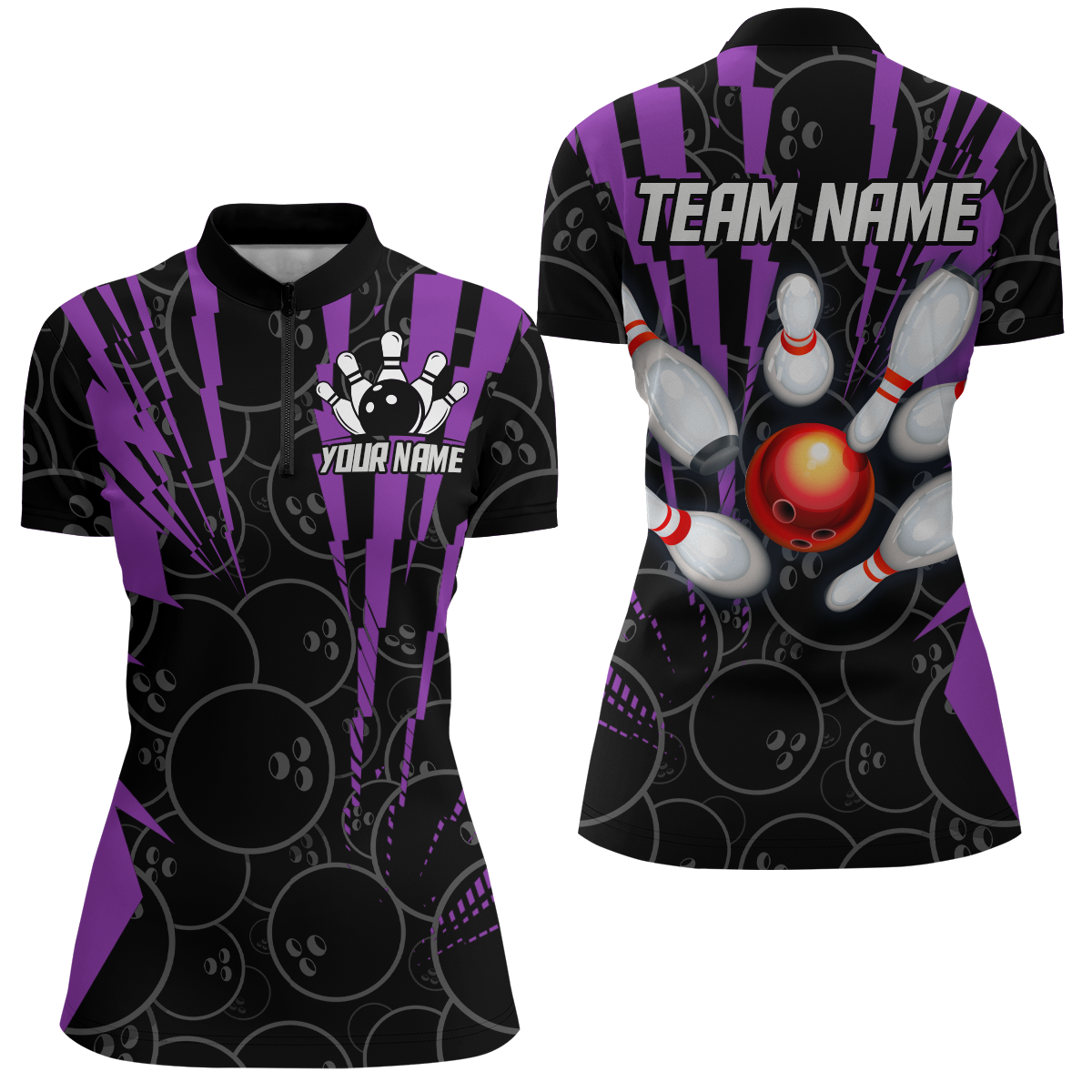 Custom Bowling Shirts Camo Bowling Jersey 1/4 Zip Shirt for Women QZT415